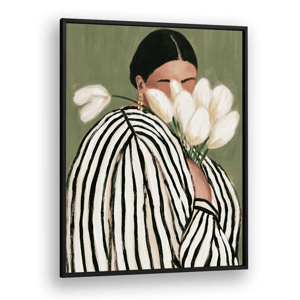 STRIPED WOMAN WITH TULIPS
