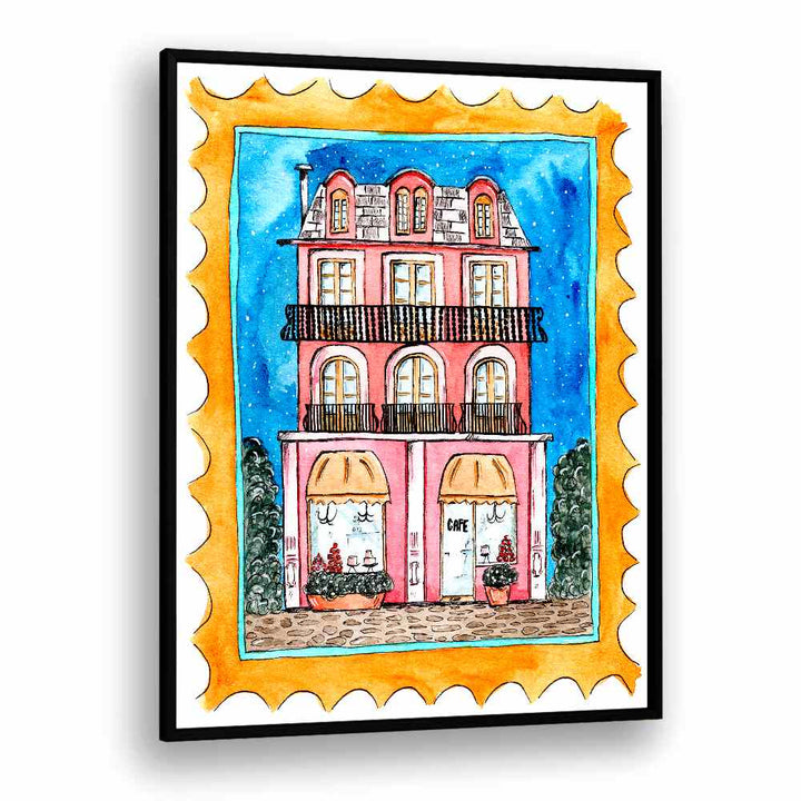 Colorful illustration of a vibrant cafe, perfect for CAFE MID NIGHT, BAR & CAFE ART ambiance.