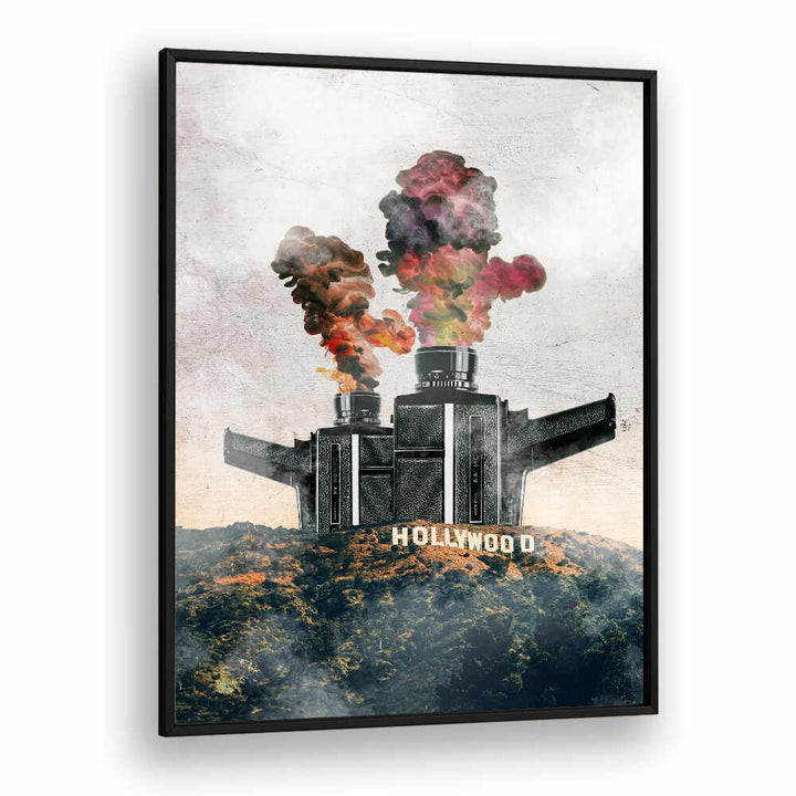 Surreal art print featuring a smoky Hollywood scene, perfect for fans of HOLLYWOOD, SURREAL ART PRINTS.