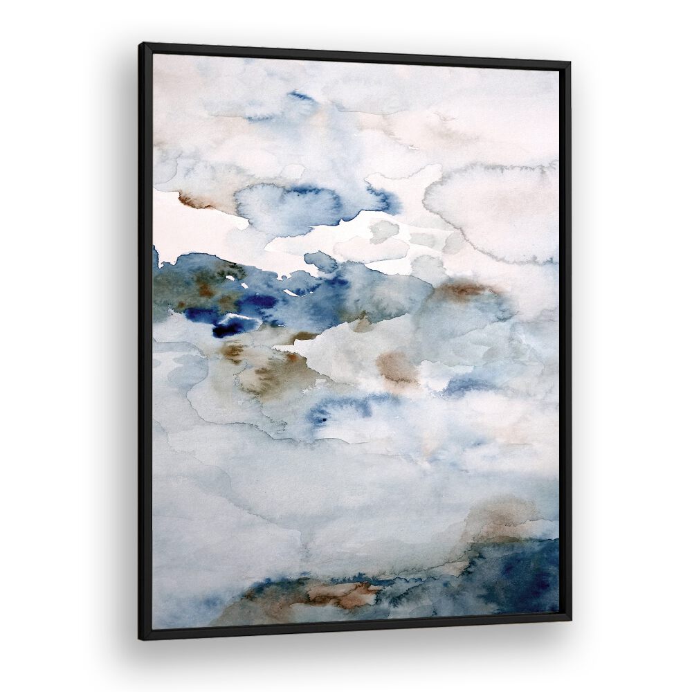 Abstract watercolor artwork "UP IN THE CLOUDS III , ABSTRACT PAINTINGS" featuring soft blues and earthy tones.
