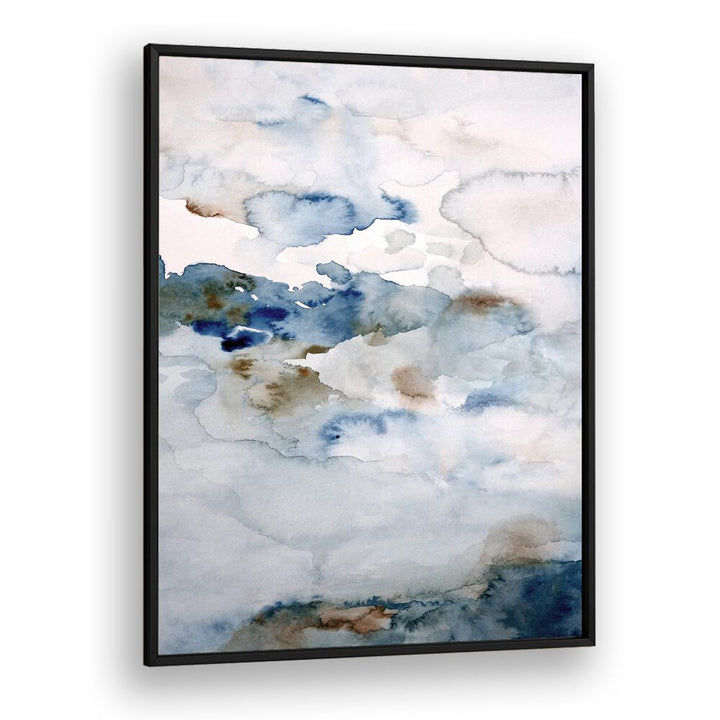 Abstract watercolor artwork "UP IN THE CLOUDS III , ABSTRACT PAINTINGS" featuring soft blues and earthy tones.