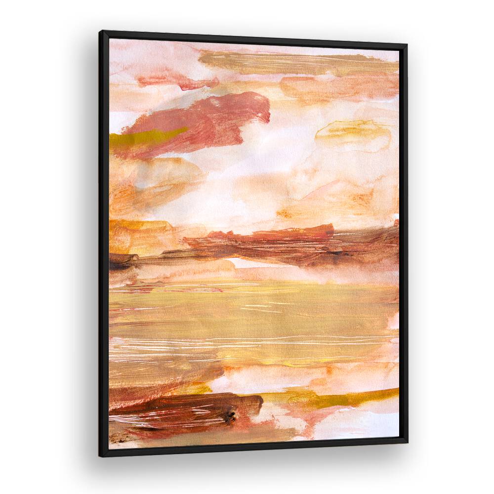Vibrant hues of orange and gold in the DESERT SKIES, ABSTRACT PAINTINGS capture the essence of a serene sunset.