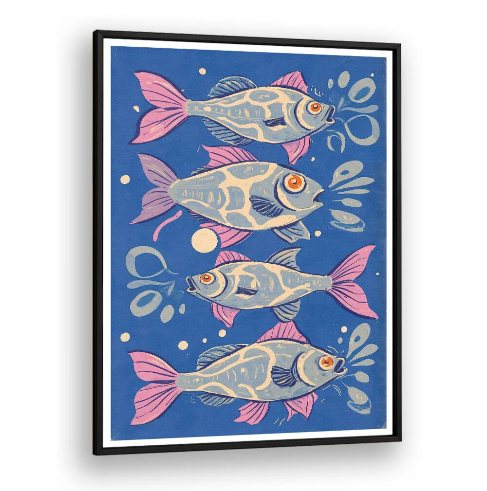 Colorful fish swim in vibrant blues, showcasing our OCEANIC LIFE - FISHES, BEACH PAINTINGS for a coastal touch.