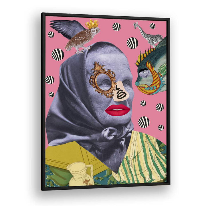 Surreal art print titled GRANDMOTHER, showcasing vibrant colors and whimsical elements of family heritage.