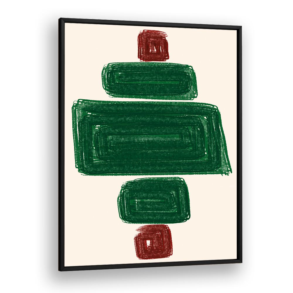 SIMPLEX II, ABSTRACT PAINTINGS features bold green and red shapes, perfect for enhancing any artistic space.