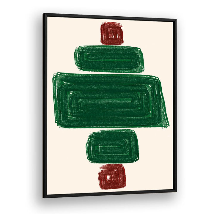SIMPLEX II, ABSTRACT PAINTINGS features bold green and red shapes, perfect for enhancing any artistic space.