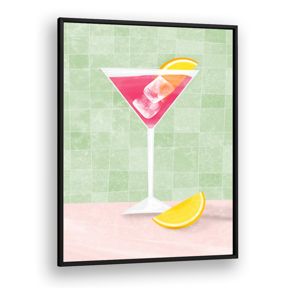 Stylish PINK COCTAIL II, BAR art features a vibrant pink drink on a soft pastel background, perfect for cafes.