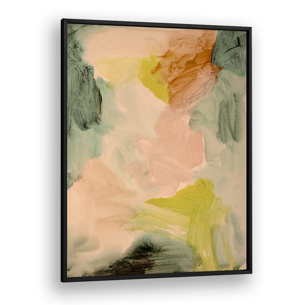 Colorful abstract painting titled "UNDER THE TREES , ABSTRACT PAINTINGS" with soft brush strokes and earthy tones.