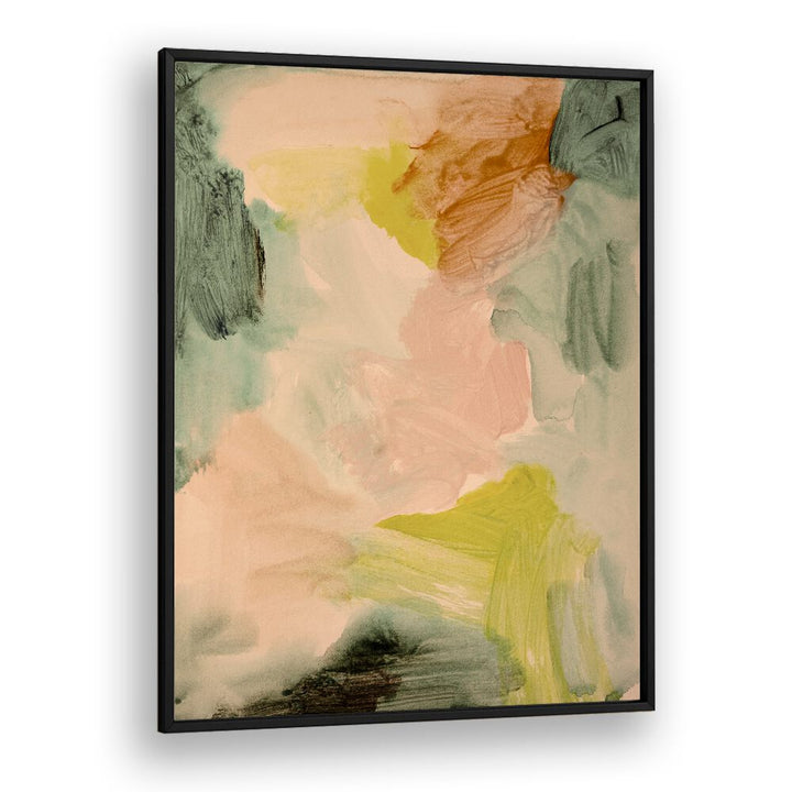 Colorful abstract painting titled "UNDER THE TREES , ABSTRACT PAINTINGS" with soft brush strokes and earthy tones.