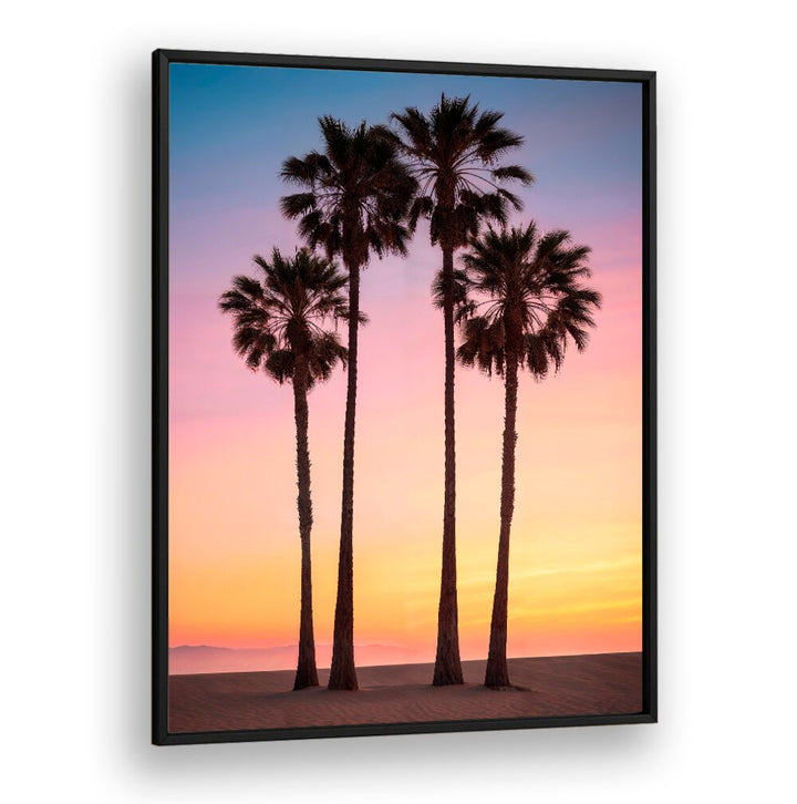 Stunning BEACH SUNSET PALMS painting capturing vibrant tropical sunset hues, perfect for serene home decor.
