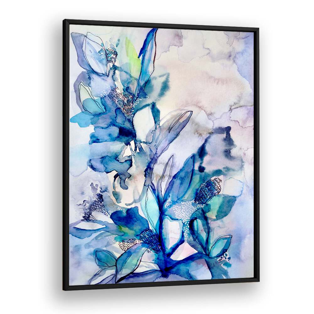 Vibrant AQUA FLORAL, FLORAL FLOWER PAINTINGS, showcasing blue and green hues for a refreshing decor touch.