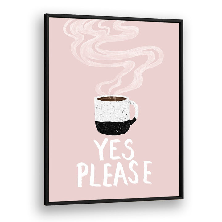 "YES PLEASE, BAR cafe art features a coffee cup with steam, perfect for enhancing your coffee shop decor."