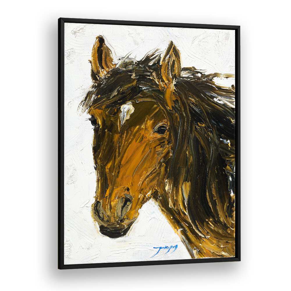 Elegant HORSE , ANIMAL PAINTINGS showcasing a striking brown horse portrait, perfect for any art lover's collection.