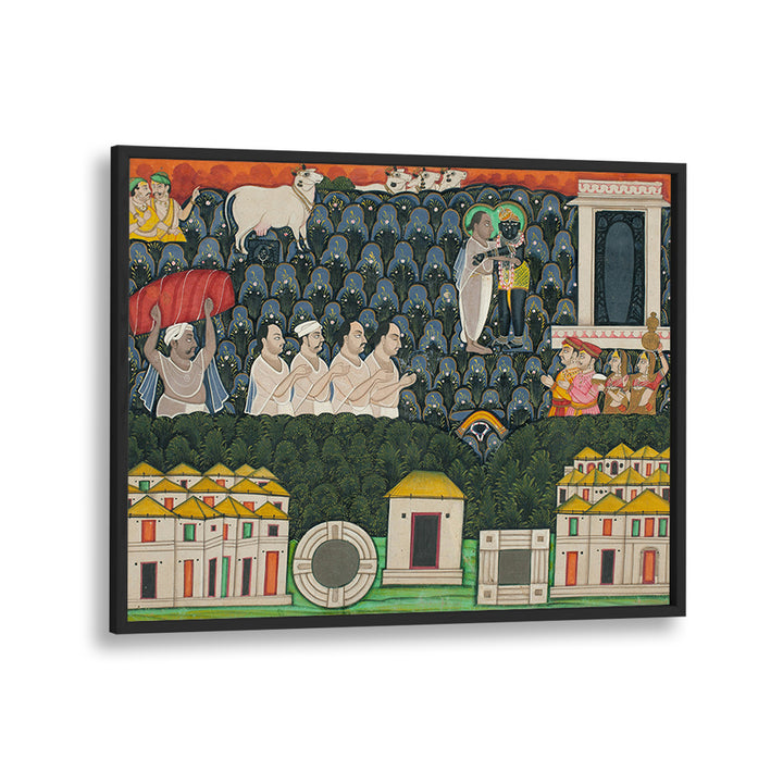 PRATHAM MILAN SHRINATHJI REVEALING HIMSELF TO VALABHACHARYA ON MOUNT GOVARDHAN  SACRED ENCOUNTER ON MOUNT GOVARDHAN , INDIAN ART PAINTINGS