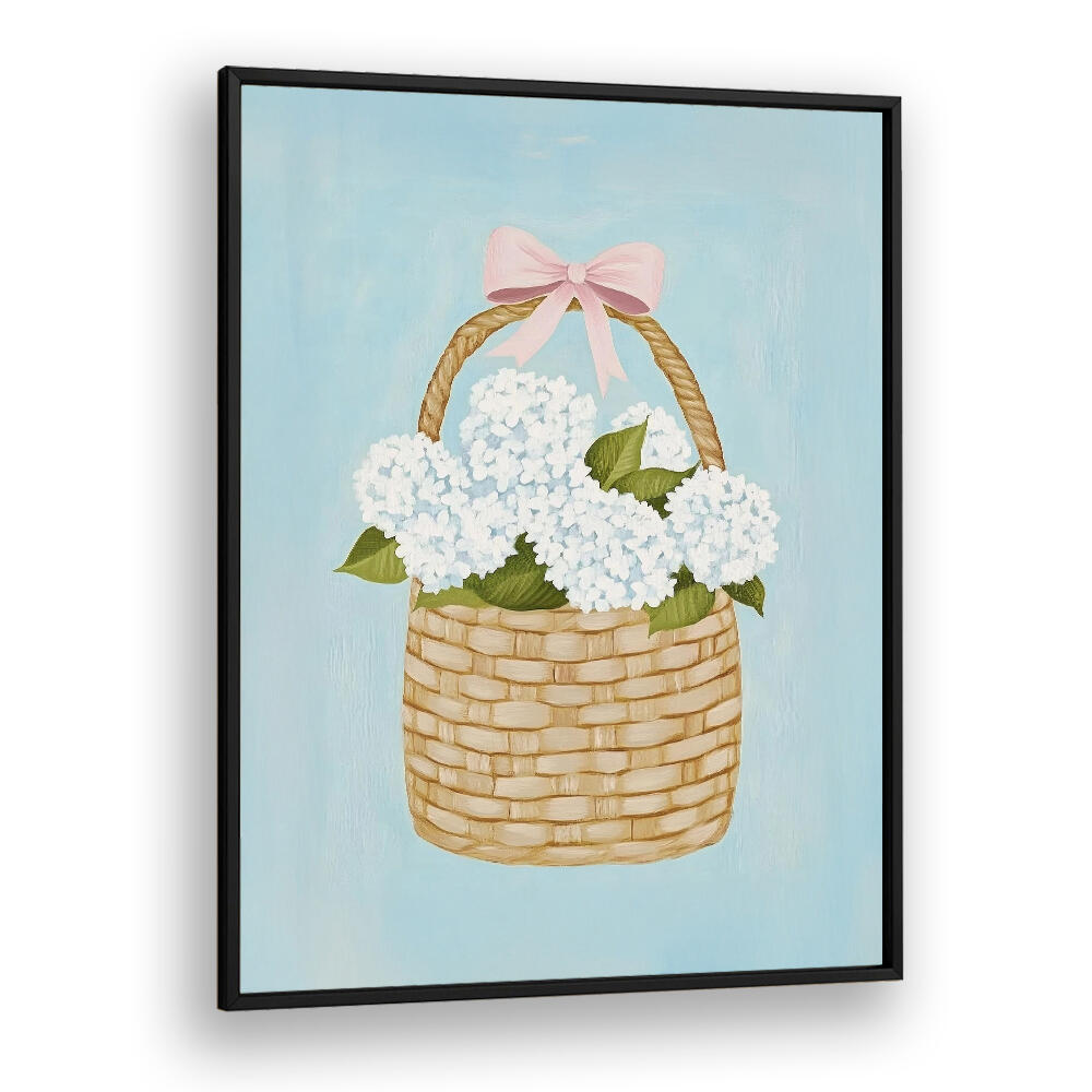 HYDRANGEAS IN BASKET , FLORAL FLOWER PAINTINGS