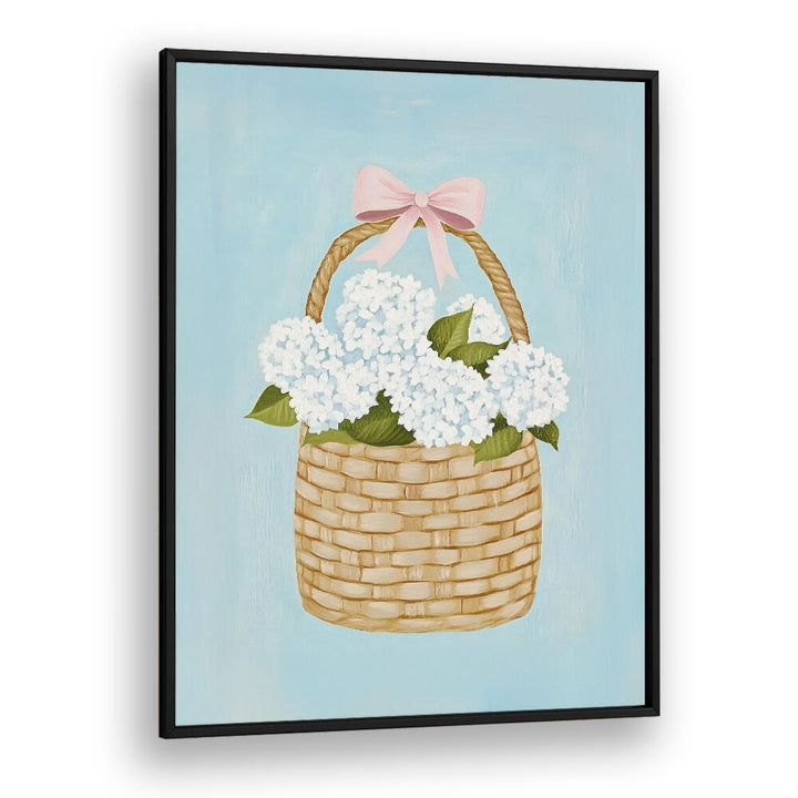 HYDRANGEAS IN BASKET , FLORAL FLOWER PAINTINGS