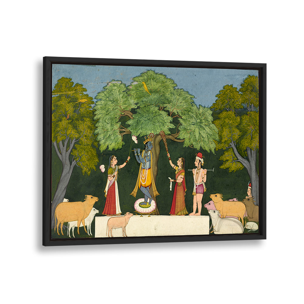 KRISHNA ENTERTAINS HIS COMPANIONS , INDIAN ART PAINTINGS