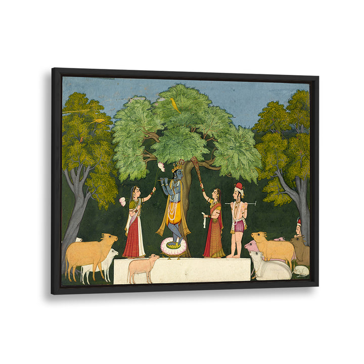 KRISHNA ENTERTAINS HIS COMPANIONS , INDIAN ART PAINTINGS