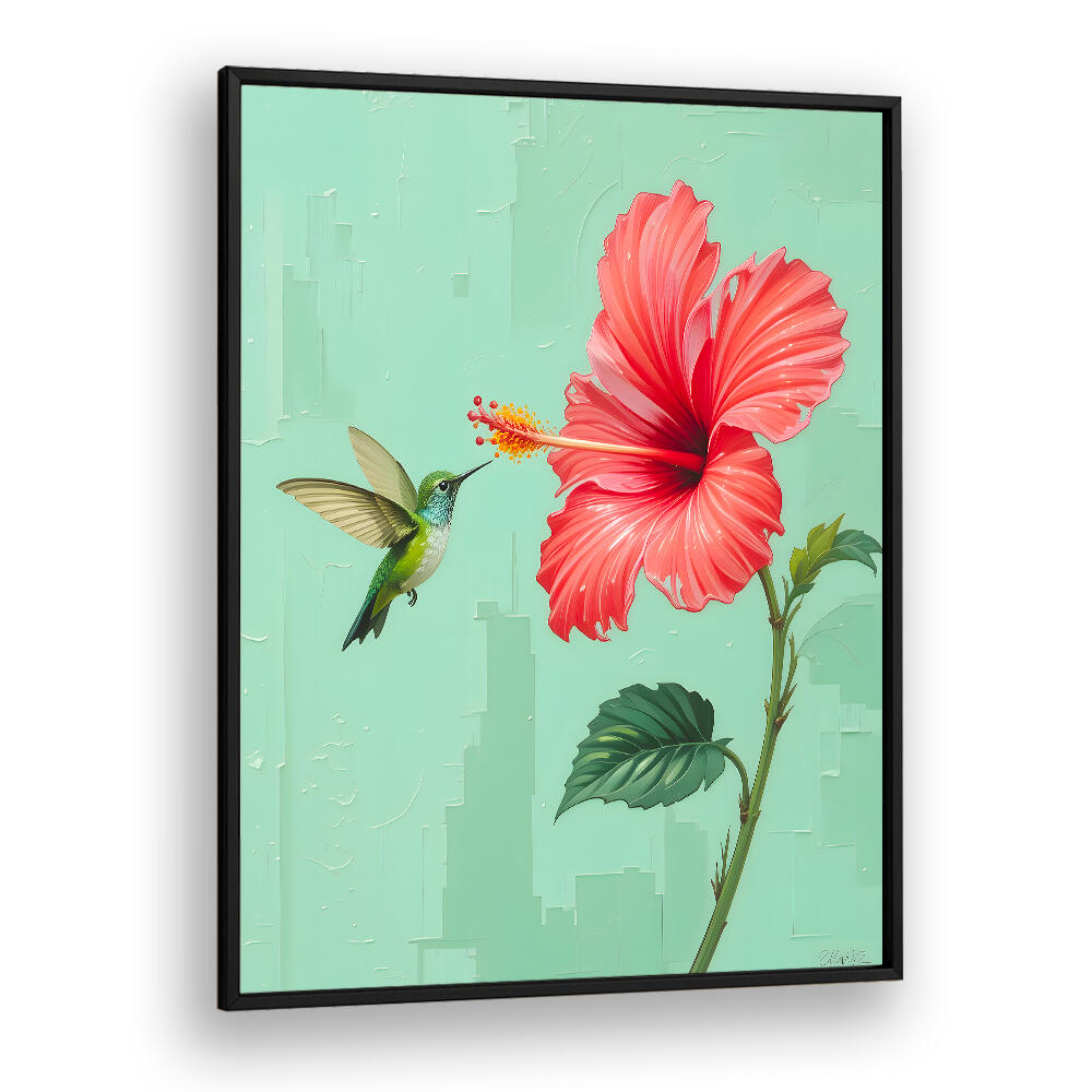 BIRD VISITED MY GARDEN , FLORAL FLOWER PAINTINGS