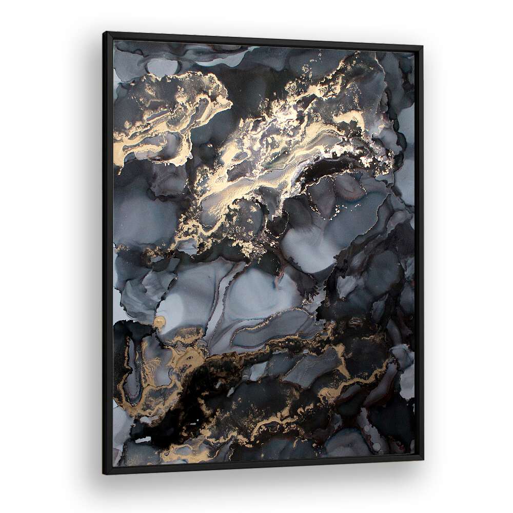 Elegant BLACK STORM, ABSTRACT PAINTINGS with swirling dark tones and golden accents, perfect for modern decor.
