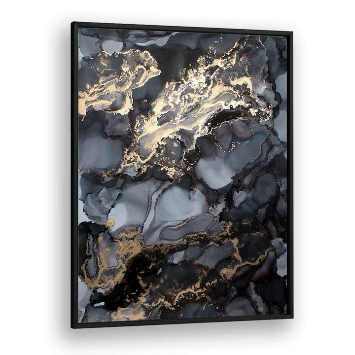 Elegant BLACK STORM, ABSTRACT PAINTINGS with swirling dark tones and golden accents, perfect for modern decor.