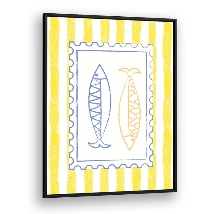 FISH STAMP ON YELLOW STRIPES , KITCHEN POSTERS