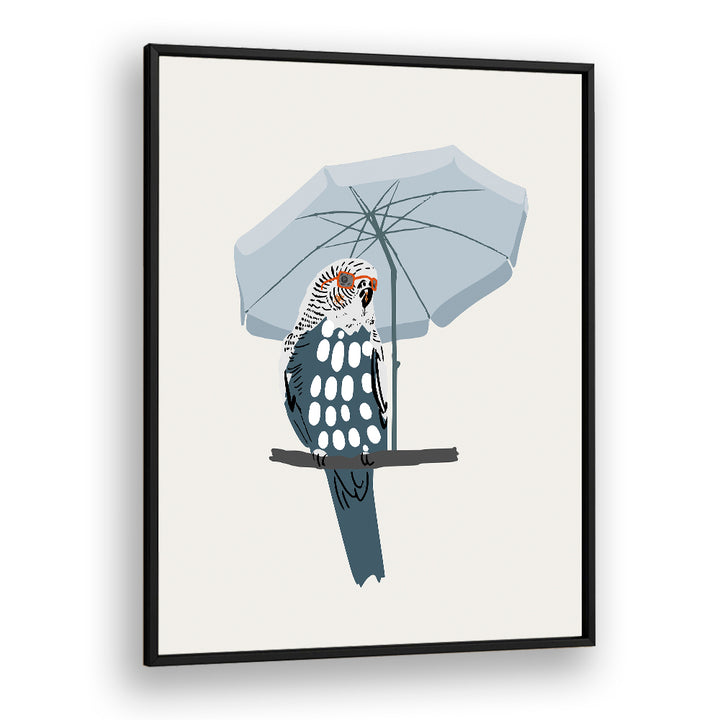 COOL BUDGIE UNDER UMBRELLA