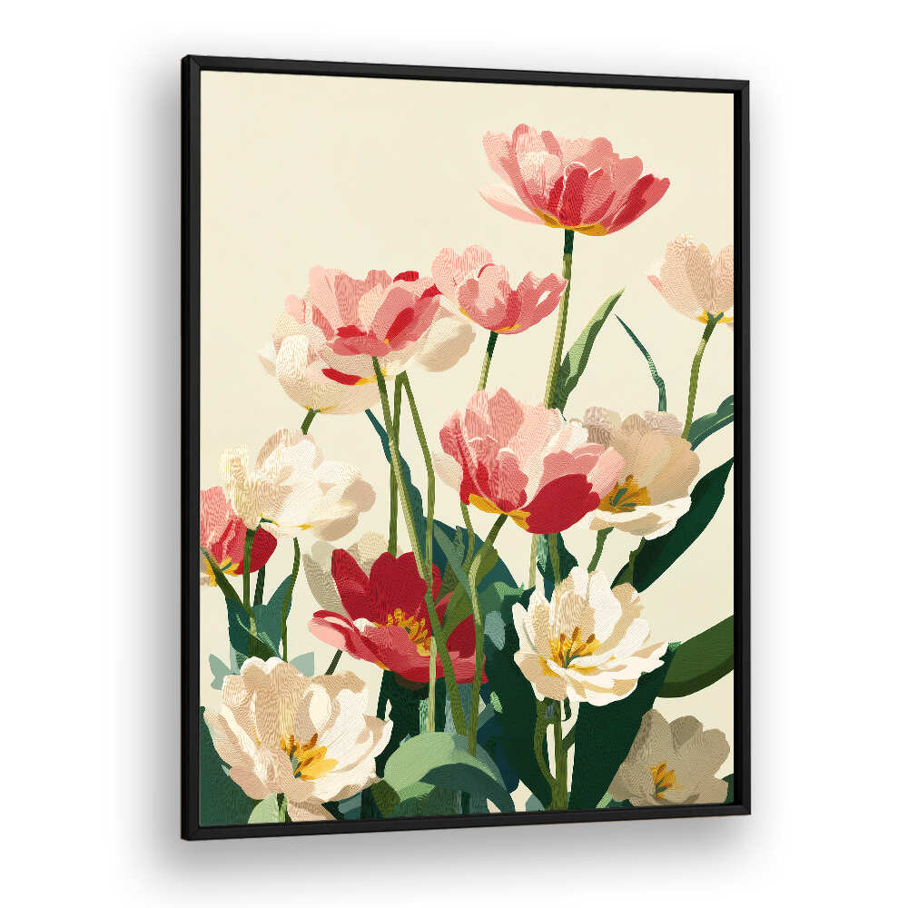 CORAL TULIPS IN BLOOM , FLORAL FLOWER PAINTINGS