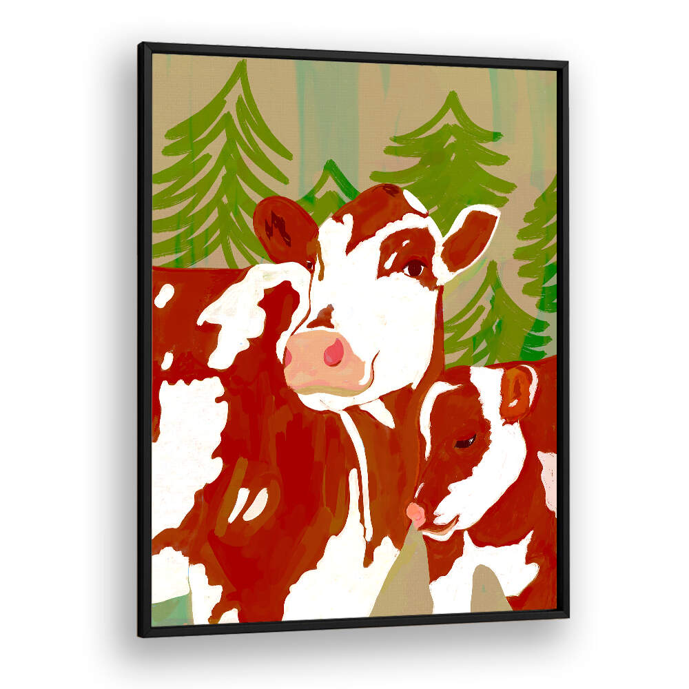 COW & CALF WOODLAND EMBRACE , ANIMAL PAINTINGS
