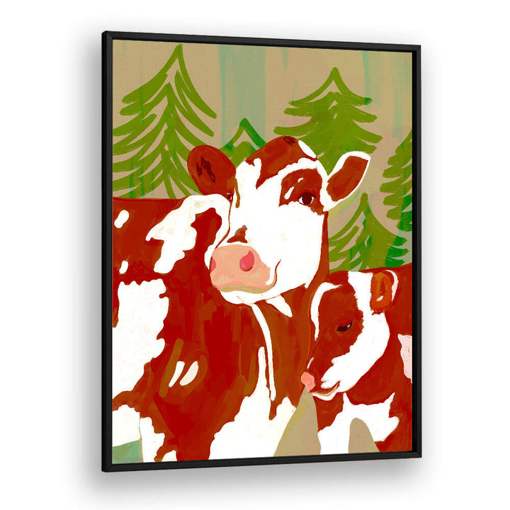 COW & CALF WOODLAND EMBRACE , ANIMAL PAINTINGS
