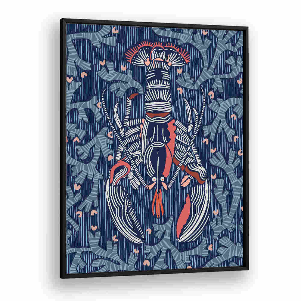 Stunning CRUSTACEAN CORE NAVY Beach Paintings featuring a vibrant lobster design, perfect for coastal decor.