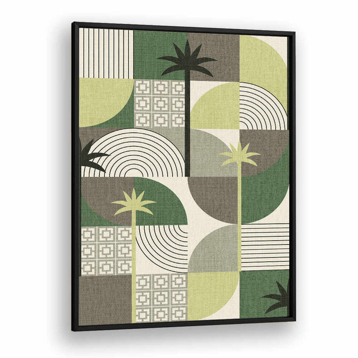 DESERT SHAPES AND PALMS GREEN , FLORAL FLOWER PAINTINGS