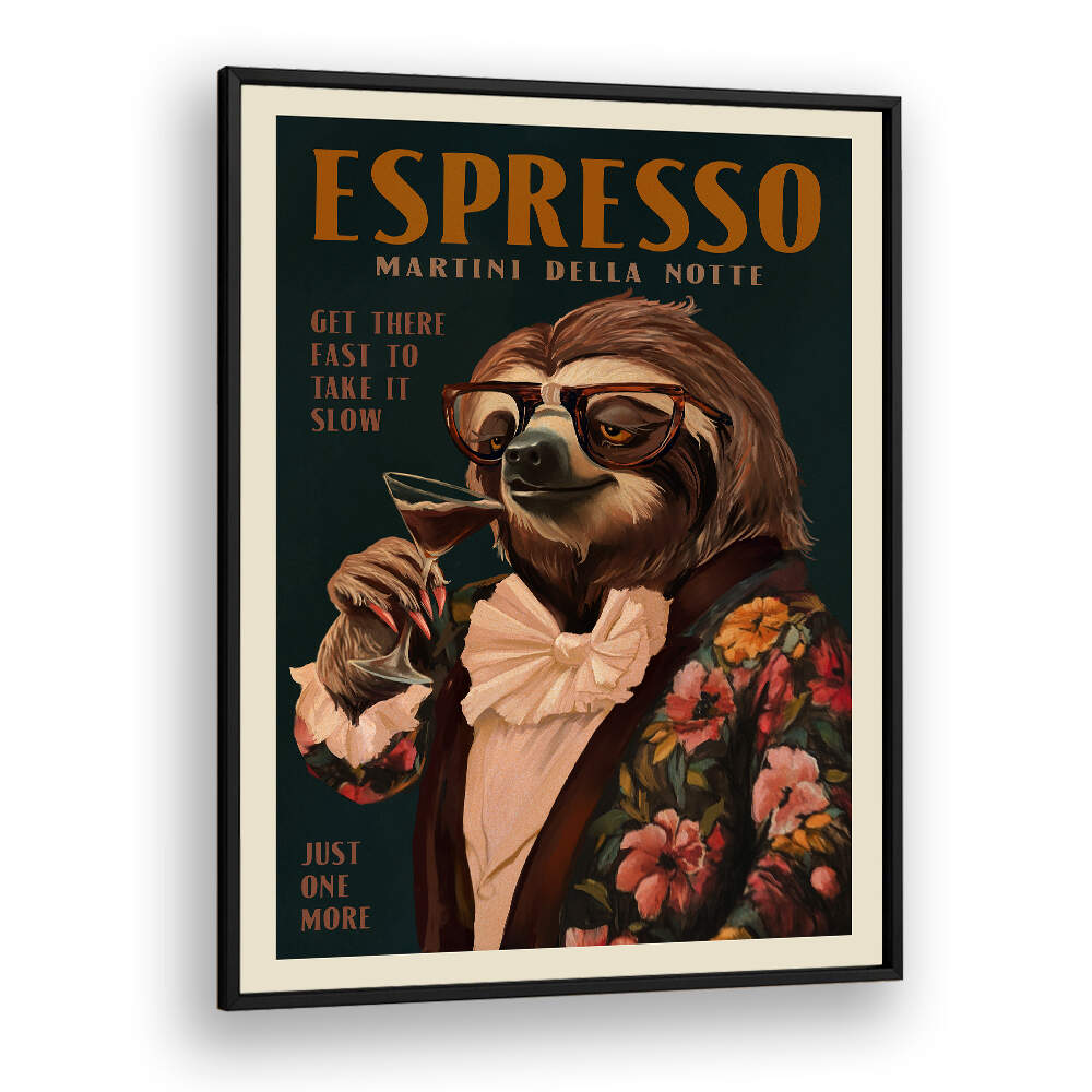ESPRESSO MARTINI DRINKING SLOTH , BAR & CAFE ART