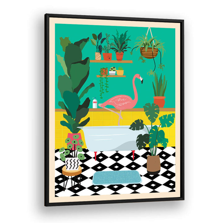 FLAMINGO BATH TIME , BATHROOM ART PRINTS