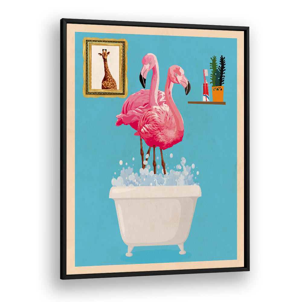 FLAMINGOS IN BATH , BATHROOM ART PRINTS
