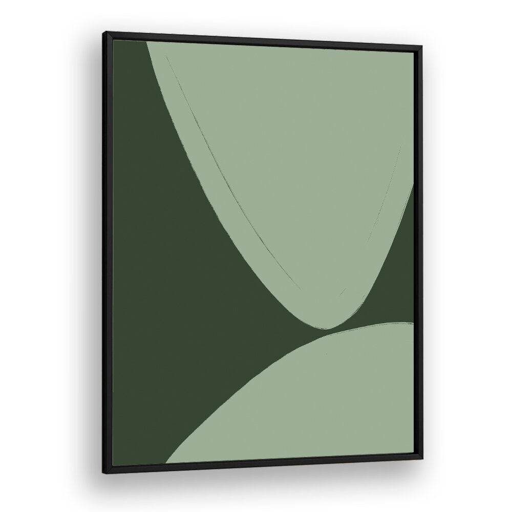 GREEN CURVED SHAPES , ABSTRACT PAINTINGS