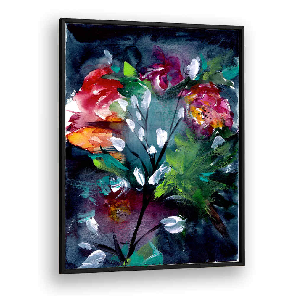 NIGHT GARDEN III , FLORAL FLOWER PAINTINGS
