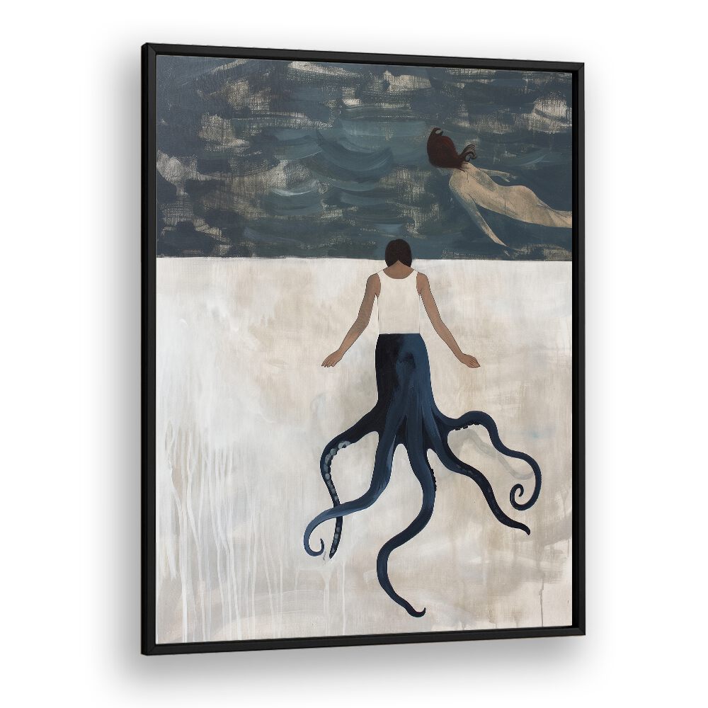 OCTOPUS MAID, BEACH PAINTINGS showcase a woman with an octopus, blending sea and art in a stunning display.