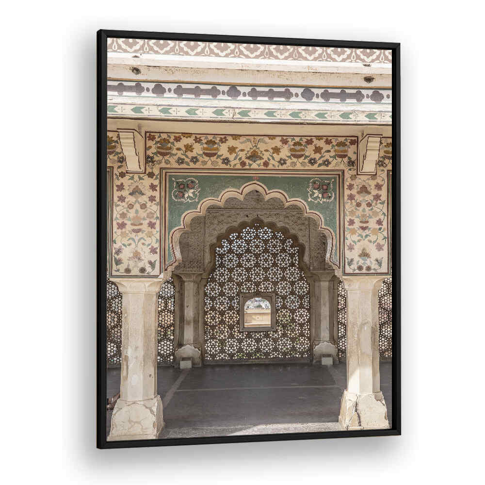 ORNATE ARCHWAY , INDIAN ART PAINTINGS by BlackPlain—decorative scalloped marble arch with jaali lattice and frescoes