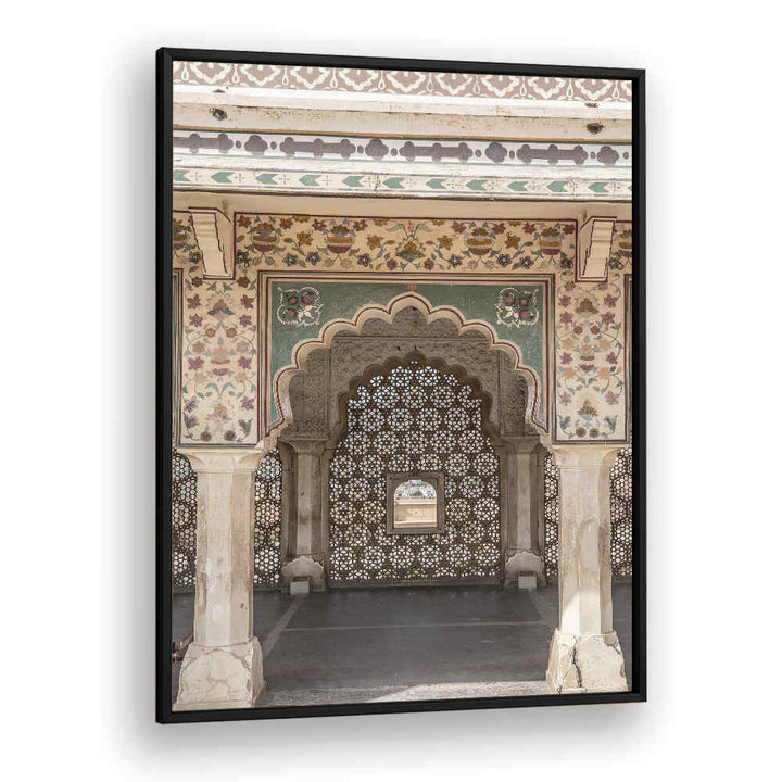 ORNATE ARCHWAY , INDIAN ART PAINTINGS by BlackPlain—decorative scalloped marble arch with jaali lattice and frescoes