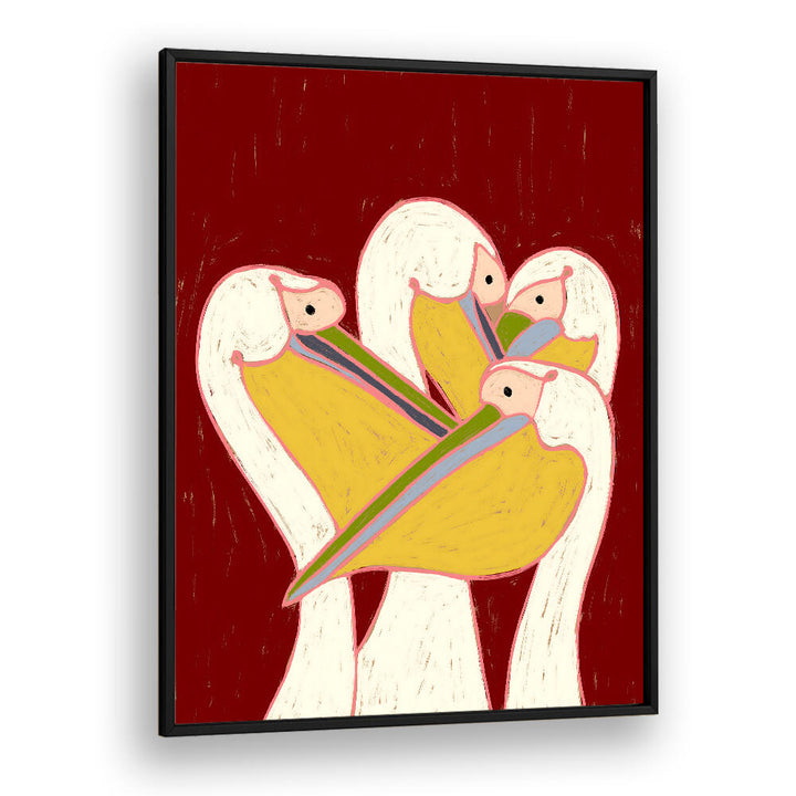 PELICANS OF THE BURGUNDY SKY  ,ANIMAL PAINTINGS