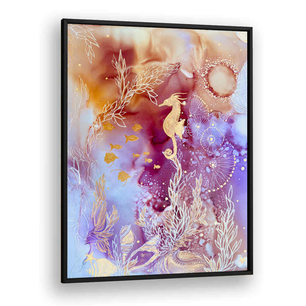 Colorful abstract art featuring marine life, perfect for enhancing your space with ROSE QUARTZ REEF, BEACH PAINTINGS.