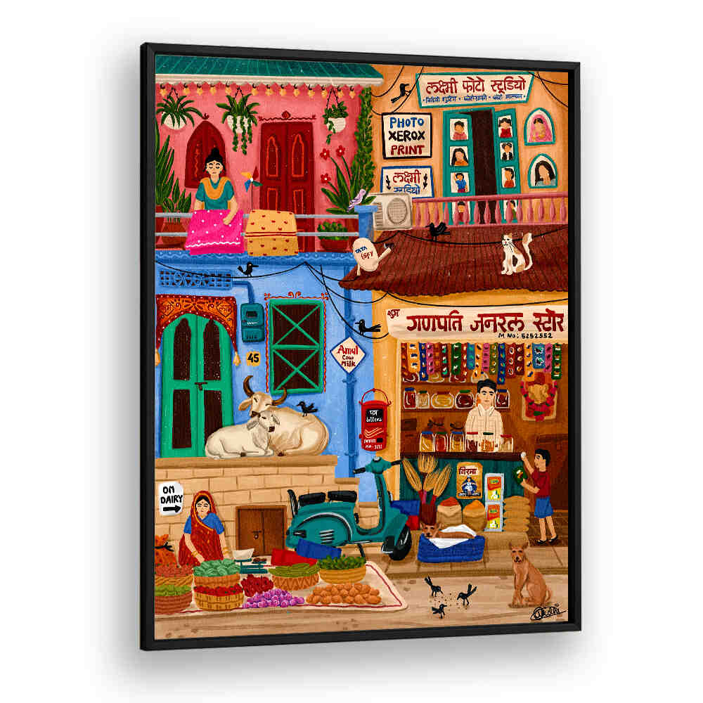 SABJI MARKET AND KIRANA STORE , INDIAN ART PAINTINGS