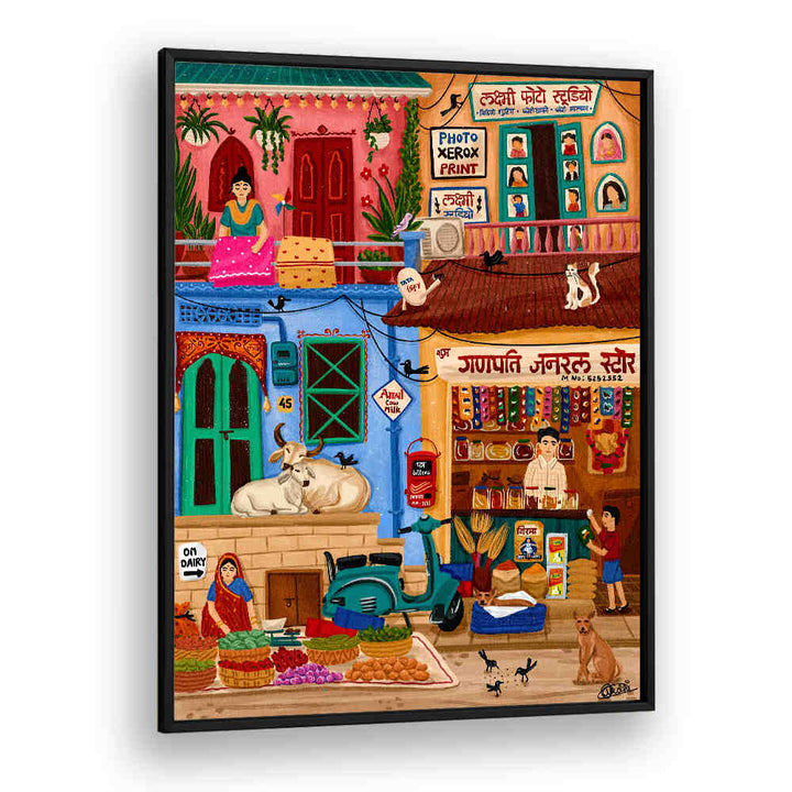 SABJI MARKET AND KIRANA STORE , INDIAN ART PAINTINGS