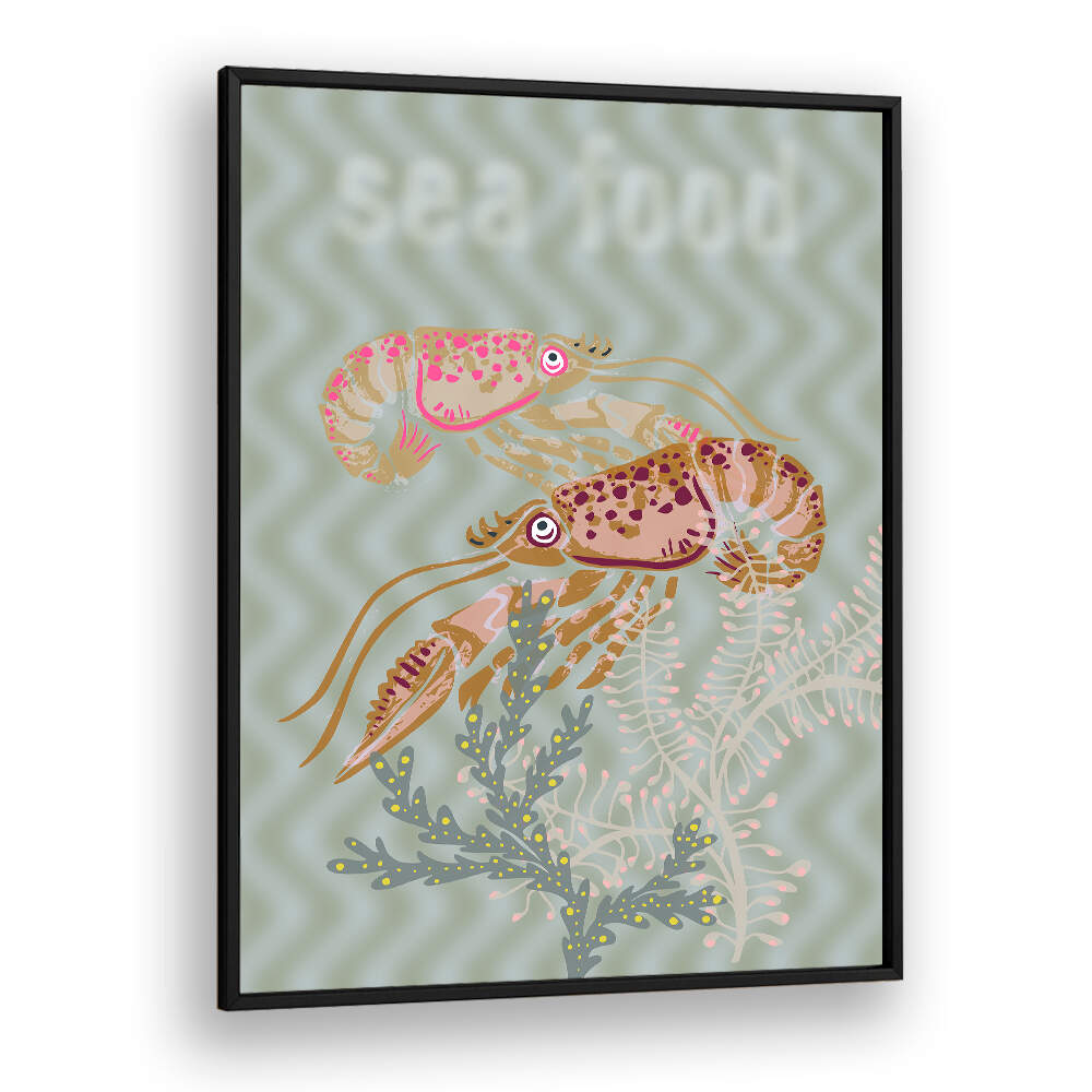 Colorful SEA FOOD V, BEACH PAINTINGS showcasing vibrant shrimp, perfect for enhancing your coastal decor.