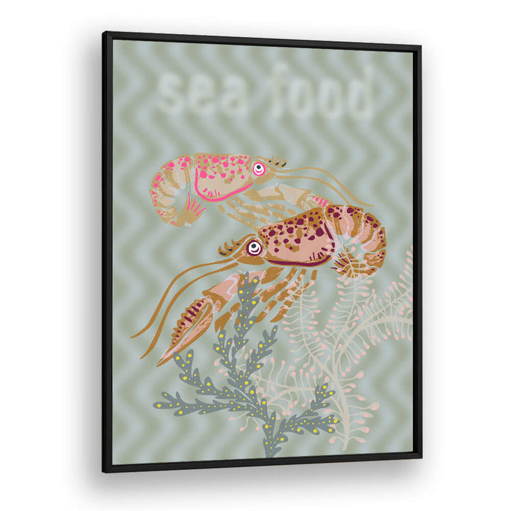 Colorful SEA FOOD V, BEACH PAINTINGS showcasing vibrant shrimp, perfect for enhancing your coastal decor.