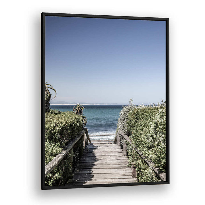 BlackPlain SEASIDE TRANQUILITY , BEACH PAINTINGS framed print, boardwalk to turquoise ocean, clear blue sky