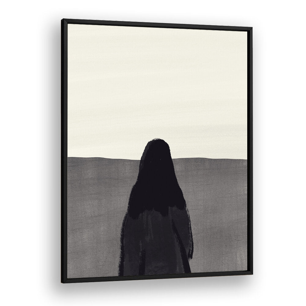 STANDING AGAINST A SERENE , ABSTRACT PAINTINGS