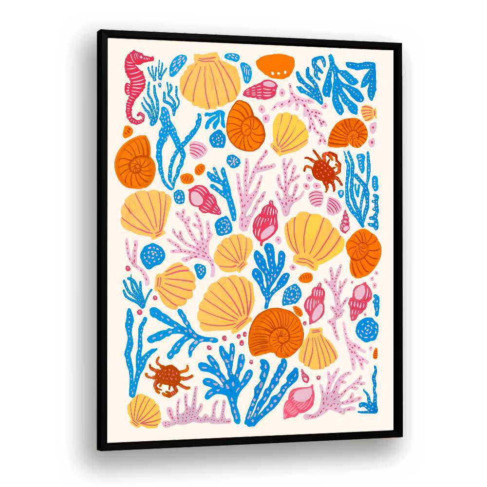 Vibrant SEA CRITTERS COLOR ON WHITE, BEACH PAINTINGS showcasing colorful marine life, perfect for seaside decor.