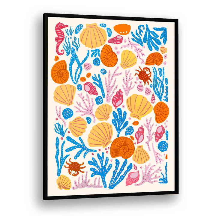 Vibrant SEA CRITTERS COLOR ON WHITE, BEACH PAINTINGS showcasing colorful marine life, perfect for seaside decor.
